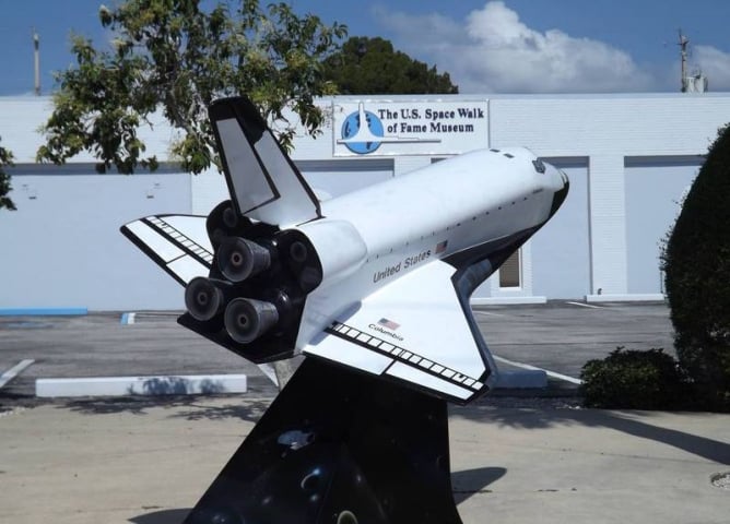 A model space shuttle outside the American Space Museum & Space Walk of Fame