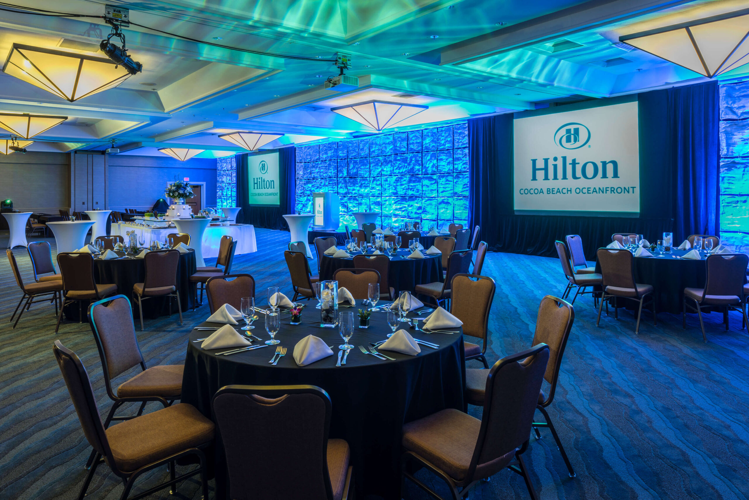 Hilton's grand ballroom set up for a meeting