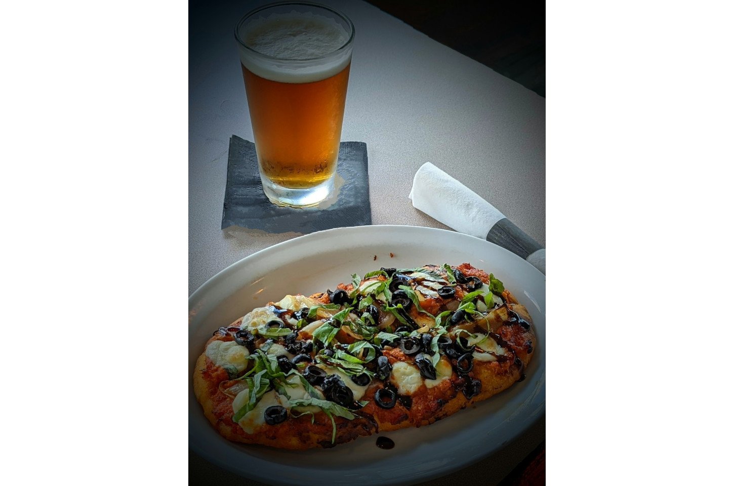 Pizza and Draft Beer at Blue Heron Restaurant