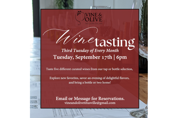 Vine & Olive Monthly Wine Tasting Flyer