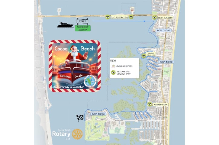 Cocoa Beach Christmas Boat Parade map