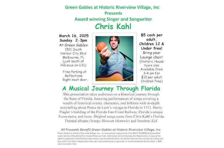 Chris Kahl - Florida History Singer & Songwriter Flyer